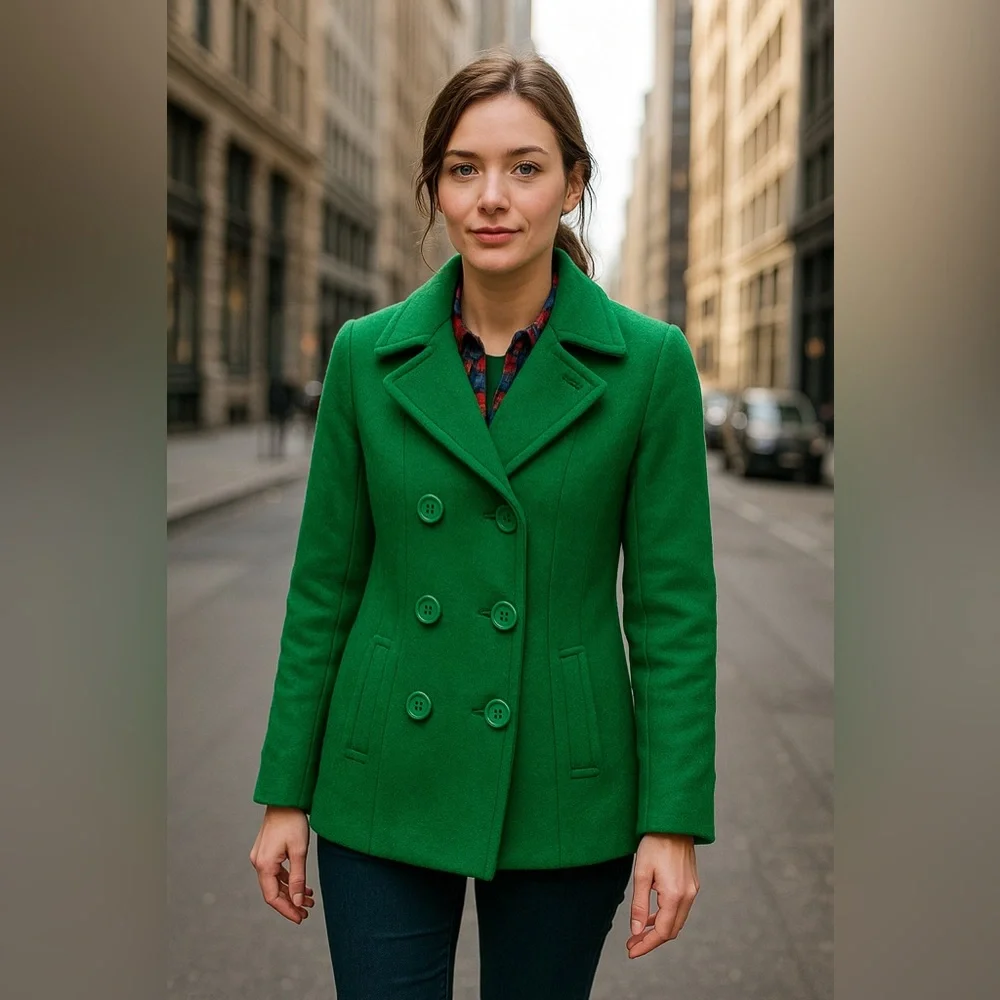 Delia’s‎ Green Wool Blend Pea Coat Double Breasted Classic Jacket Women’s Size S